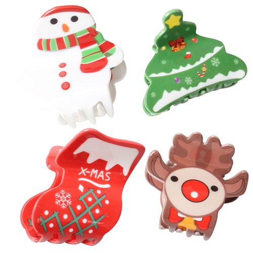 4PK Christmas Hair Claw Clips for Girls Christmas Trees Snowman Elk Hair Clips Boot Hair Claws Cu...
