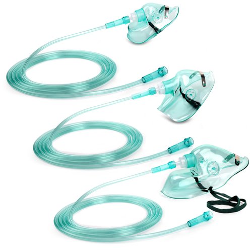 3 Pack Oxygen Mask for Face Adult with 6.6' Tube & Adjustable Elastic Strap - Size S+M+L