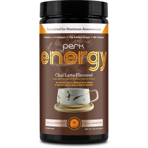 Perk Energy Original Chai Latte Flavored Drink Powder (20 Servings) - Gluten-Free, Peanut-Free