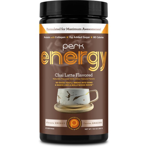 Perk Energy Original Chai Latte Flavored Drink Powder (20 Servings) - Gluten-Free, Peanut-Free