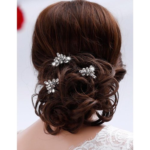 CASOLVX Bridal Crysta Hairpin Silver Hairpin Handmade U-shaped Crystal Piece Bridal Hairpin Gift for Bride and bridesmaid 3PCS