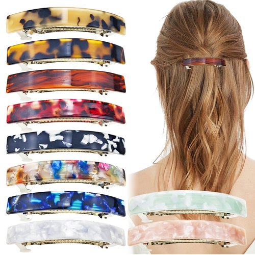 3 Vintage Tortoise Shell Acetate French Skinny Hair Clips - Automatic Ponytail Barrettes for Fine...