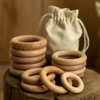 bopoobo Wooden Rings Natural Beech for Craft, Unfinished Wood Ring Circle Rings for DIY Baby Teething Toys, Baby Wooden Teether Accessories, Pendant Connector (10 Pcs, 55 mm)