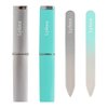 Lyfenx 2-Pack Mini Glass Nail File with Case for Natural Nails,2mm Thickness Elegant Crystal Nail Filer,Double Sided Etched Fingernail Files Gentle Nail Care Stocking Stuffers for Travel Silver&Green