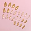 French Tip Press on Nails Medium Almond Fake Nails Glossy Glue on Nails Full Cover Acrylic Nails Gold and White Line False Nails with Gold Glitter Designs Medium Gold Nail Tips for Women and Girls