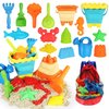 Elovien Beach Sand Toys Set, 24PCS Sandbox Toys with Mesh Backpack Bag Included 2 Foldable Buckets Pails, Sand Molds, Shovels, Rakes and Watering Can, Summer Outdoor Toys for Kids Toddlers Boys Girls