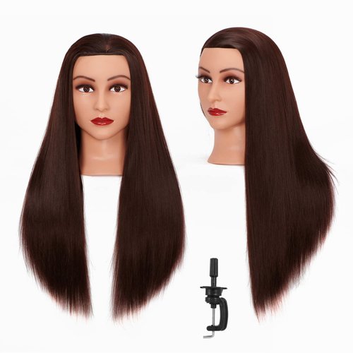 Mannequin Head 26"-28" Synthetic Fiber Training Head Braiding Head Hair Styling Manikin Cosmetology Doll Head Hairdresser Training Model for Cutting Braiding Practice with Clamp 92022LB0420
