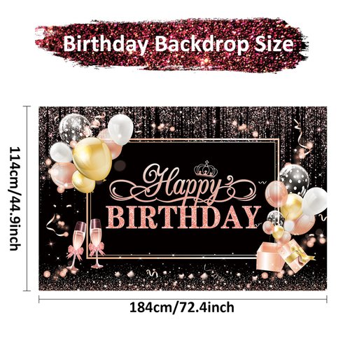 CIHER 184CM x 114CM Happy Birthday Backdrop Happy Birthday Decorations for Women Girls Happy Birthday Banner for Women Girl Party Supplies Rose Gold Birthday Party Decorations Backdrop Photography