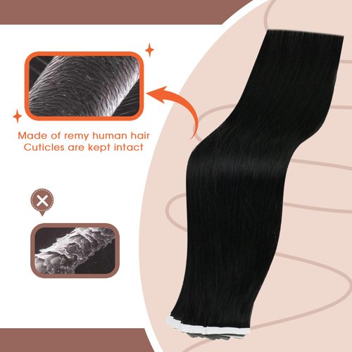 Sunny Hair Black Tape in Hair Extensions Human Hair Tape in Extensions Jet Black Invisible Tape in Extensions Hair Extensions Real Human Hair Black Hair Extensions 10pcs 20inch