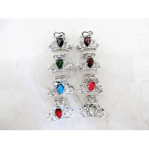 Generic Small mini metal jeweled antique style silver hair claw clip (Primary color: Red), 1 Count (Pack of 1)