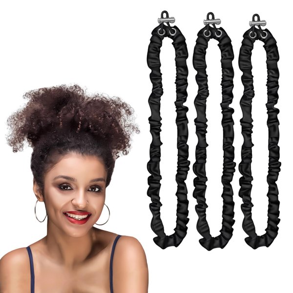 3PCS Hair Scrunchies Silk Adjustable High Elasticity Hair Ties Durable Soft Elastic Hair Rubber Bands Black Hair Ties Ponytail Holders for Women Girls