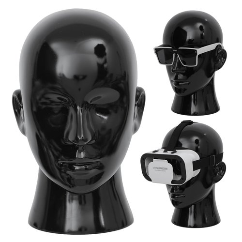 Male Mannequin Head Professional PVC Manikin Head for Display Wigs Hats Headphone Mask Sunglasses Scarf Jewelry Display Stand (Bright Black)