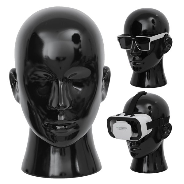 Male Mannequin Head Professional PVC Manikin Head for Display Wigs Hats Headphone Mask Sunglasses Scarf Jewelry Display Stand (Bright Black)