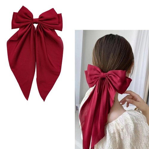 Red Bowknot Hair Bows Clips for Women Girls Satin Bow Hair Barrettes for Women Hair Bow Ribbon Barrette Clip for Bows Hair Ribbons Clips for Girls Women Bowknot Accessories