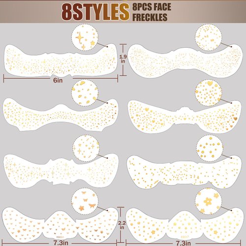 NOOEPC Makeup Patches 8 Pcs Sparkle Freckles Face Glitter, Body Glitter Festival Essentials Glitter Makeup Faux Freckles Glitter Freckles Face Tattoo Sparkle Freckles for Women