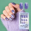 WOOYAS Glitter Press On Nails Short, Square Fake Nails Blue Purple Press-On False Nails Handmade Gel Glue On Nails, 24Pcs Glossy Manicure Set with Nail Glue Adhesive Tabs for Women