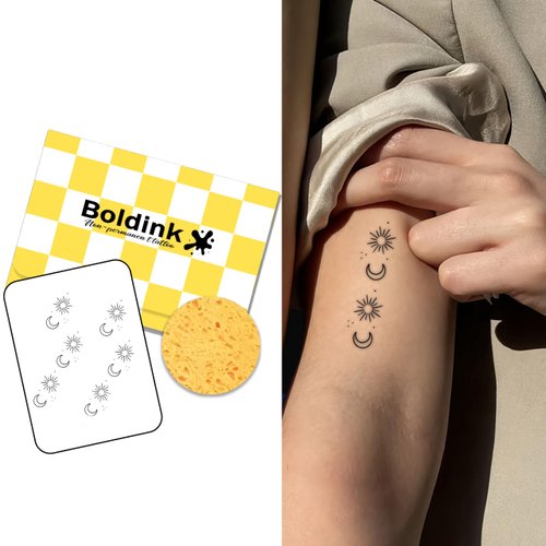 Boldink Semi-permanent tattoos, realistic fake tattoos, last 7-15 days, waterproof non-reflective temporary tattoo stickers, cruelty-free, uniquely designed exquisite packaging（Sun and Moon 4）