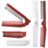 Qjaiune 6PCS Travel Foldable Hair Comb and Brush Set - Anti-Static Mini Pocket Plastic Combs, Double Headed Plastic Hairdressing Tool for Men and Women (White + Burgundy)