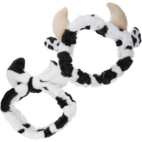 Plush Headbands Cow Shaped Spa Hair Bands Hair Wrap Soft Bath Makeup Washing Face Head Wraps for Girls Women Winter Keep Warm 2pcs