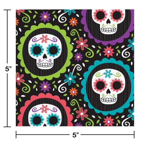 Creative Converting Day of The Dead Beverage Napkins, 5", Multi-color