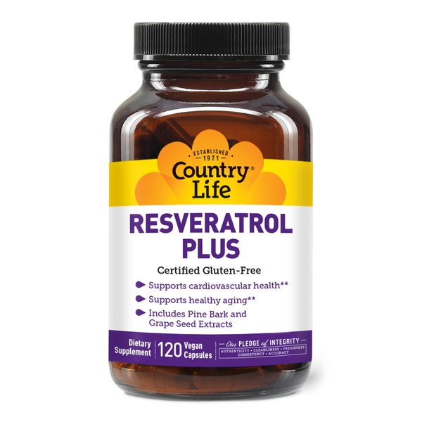 Country Life Resveratrol Plus 1000mg - Organic Antioxidant Supplement with Pine Bark & Grape Seed Extracts - Vegan, Gluten-Free, Non-GMO