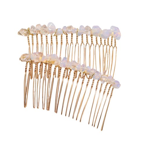 2Pack Decorative hair side comb natural stone natural crystal opal hair comb, Handmade Hair Accessories, Colorful Hair Accessory For Women