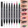 evpct 7Pcs Colored Winged Eyeliners Face Stamp Set, Black Brown Purple Blue Red Pink Green Stamps Eyeliner, Star Flowers Heart Moon Triangle Lightning Butterfly Colorful Eye Liners Stamp Makeup Kit 02