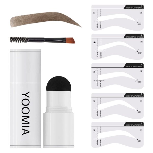 YOOMIA Eyebrow Stamp Stencil Kit, Eyebrow Stamp Pomade with 10 Reusable Thin & Thick Brow Stencils Eye Brow Shaping Kit, Long-lasting, Waterproof (Taupe）