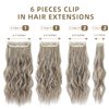 FLIACE Hair Extensions Clip ins, 6 PCS Wavy Extensions, Light Gray&Ash Blonde&Light Brown Thick Hair, Blends Well Hair Extensions (20Inch, 6PCS, Gray Brown&Ash Blonde)