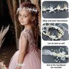 3 Pieces Flower Girls Headpiece Wrist Corsage for Bridesmaid Crystal Pearls Headpiece Princess Hair Accessories Bridal Hair Vines Elegant Floral Head bands for Women Girls Wedding Prom Photography