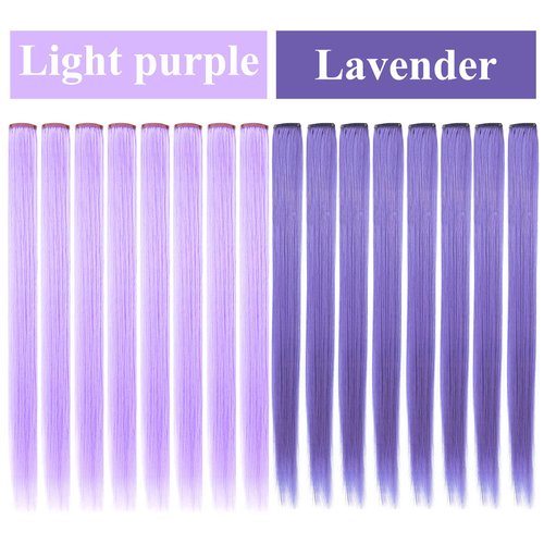IAMERUI Multi-colors Party Highlights Straight Hair Colorful Clip in Synthetic Hair Extensions in Multiple Colors Heat Resistant Long Hairpiece 14 PCS (Lavender Light Purple)