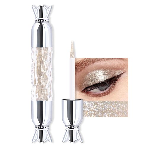 Colorful Liquid Glitter Eyeshadow Eyeliner,Shimmer Metallic,Korean Makeup Tear Drop,Lightweight Waterproof Long Wearing,Loose Glitter Glue for Crystals Eye Glitter Christmas Makeup (01#Light gold)