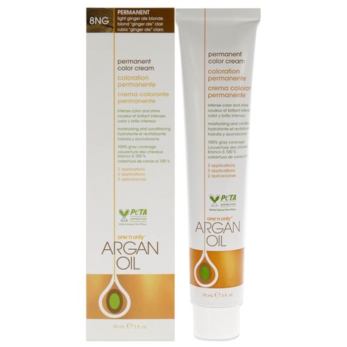 One N' Only Permanent Hair Color - Permanent Hair Dye Made with Argan Oil - Delivers Rich, Accurate Tones with Gray Coverage - Improves Moisture & Elasticity - 8NG Light Ginger Ale Blonde (3 oz)