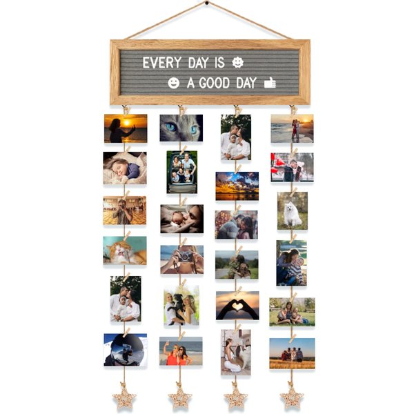 CJIAWYS Picture Frames Collage Wall Decor Hanging Photo Display Frame Felt Letter Board with 340 Letters and 30 Clips, Unique DIY Collage Picture Frames for Dorm Room Decor, Christmas Birthday Party