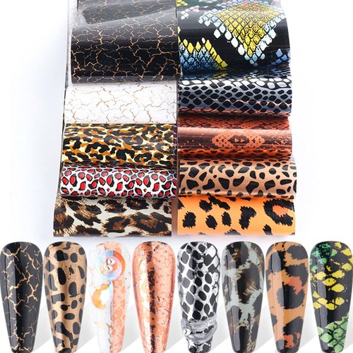 Leopard Print Nail Foil Transfer Sticker Nail Art Supplies Leopard Skin Marble Pattern Nail Foils Nail Art Stickers Holographic Nail Transfer Foils for Nails Designs Manicure Tips (10 Sheets)