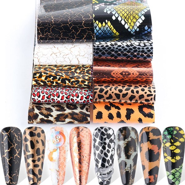 Leopard Print Nail Foil Transfer Sticker Nail Art Supplies Leopard Skin Marble Pattern Nail Foils Nail Art Stickers Holographic Nail Transfer Foils for Nails Designs Manicure Tips (10 Sheets)