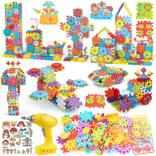 DEKILEA Building Toys, 234 Pieces Upgrade Gear Building Blocks Set Kids Tool Set with Electric Drill, Construction Toys STEM Kits for Kids Age 3+
