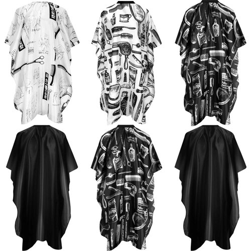 SATINIOR 6 Pieces Hair Salon Cape Barber Hair Cutting Cape Barber Hairdressing Cape Waterproof Haircut Styling Cape for Hairstylist, Hairdresser, Barber (Scissors, Brush and Bottle Pattern)