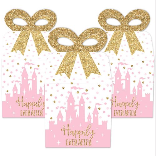 Big Dot of Happiness Little Princess Crown - Square Favor Gift Boxes - Pink and Gold Princess Baby Shower or Birthday Party Bow Boxes - Set of 12