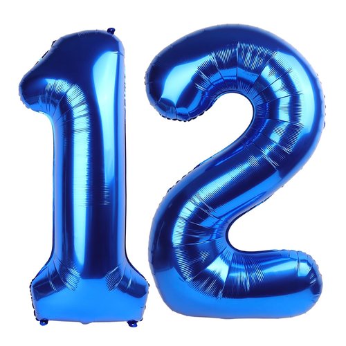 Navy Blue Number 12 Balloon 40 inch, 12 Number Balloon, 12th Navy Blue Birthday Decorations, 12 Year Old Girls Boys Blue Party Supplies