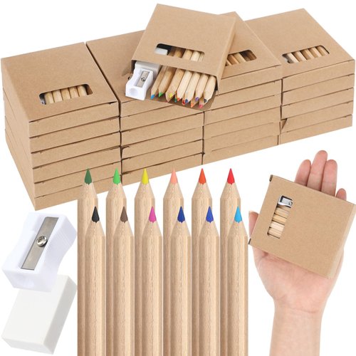 12 Set Mini Drawing Class Colored Pencil Bulk for Kid 3.5 in Back to School Supplies Portable Short Fat Per Set 12 Different Color Pencil with Sharpener Eraser Coloring Pencil for Christmas Favors