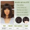 Angzon Brown Bob Wigs with Bangs Short Straight Bob Wigs For Women Shoulder Length Synthetic Bob Wigs For Halloween Daily Party Cosplay