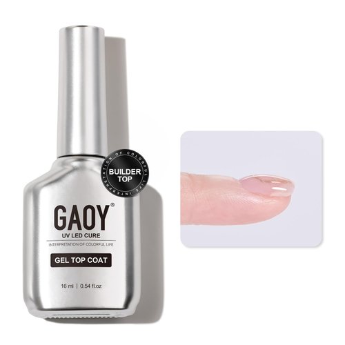 GAOY Builder Top Coat Gel, 16ml No Wipe Clear Rubber Top Coat for Gel Nail Polish, High Gloss Varnish for Long Lasting UV Gel Nail Art