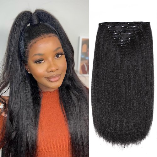 Yargel Hair 22 Inch Kinky Straight Clip in Hair Extensions for Black Women Full Head Yaki Straight Seamless Clip ins Synthetic Hair Pieces(1 pack)