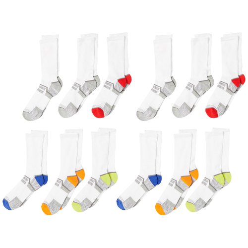 Fruit Of the Loom Boys' Everyday Active Crew Socks (12 Pack), White, Medium