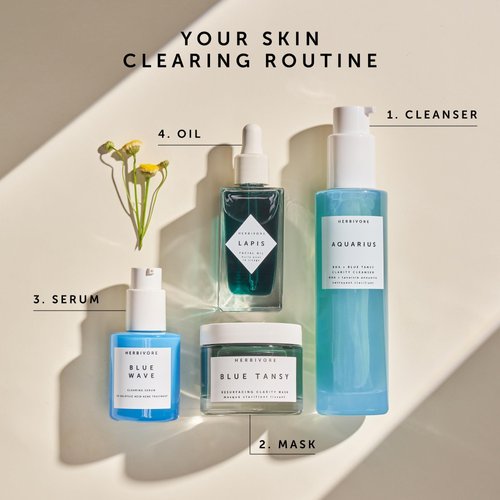 HERBIVORE Blue Wave Clearing Serum Acne Treatment – 2% Salicylic Acid + Blue Tansy + Willow Bark, Plant-based, Vegan, Cruelty-free, 30mL /1 oz