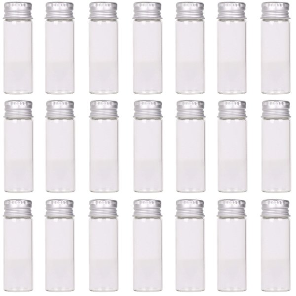 MaxMau 24 Tiny Jars with Aluminum Screw Lids 15ml Small Glass Bottles Clear Mini Vials Metal Caps Top Sample Message Bottle Jewelry Beads Herbs Storing Wedding Favors DIY Decorations