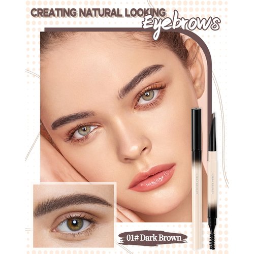 Retractable Eyebrow Definer Pencil with Spoolie, Dark Brown, Waterproof Long Lasting Brow Pencil, Soft Textured, Angled Tip Applicator for Natural-Looking Brows, Eyebrow Filler Pen Makeup for Women-01