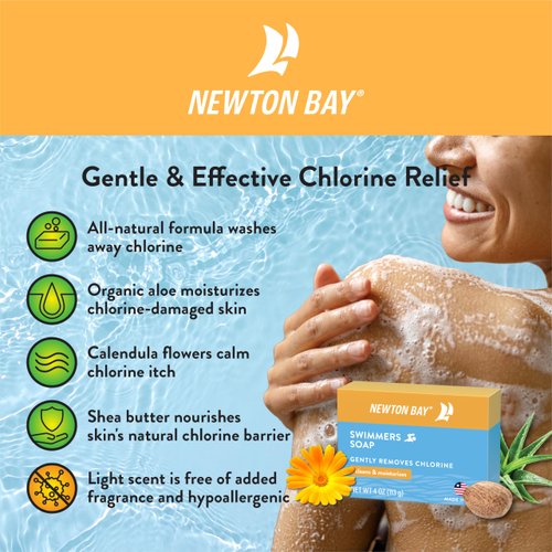 Newton Bay Swimmers Soap | All Natural Body and Face Wash Soap Bar | Gently Washes Away Chlorine After Swimming | Revitalizes Sensitive Skin | 2-Pack of 4 Ounce Soap Bars