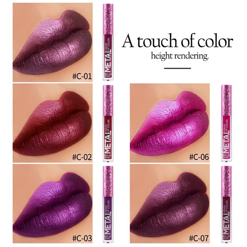 Boobeen Metallic Liquid Lipsticks Matte Lips Lipstick Pearl Glitter Lip Gloss High Pigment Long Lasting Nonstick Lip Glaze Makeup for Women and Girls (C-07)